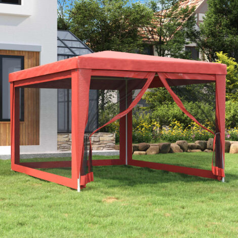 Partyzelt mit 4 Mesh-Seitenwänden Rot 3x4 m HDPE vidaXL589095