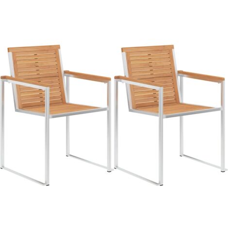2 Stk. Gartenstühle Garten Balkon Terrasse Outdoor Sessel Gartenmöbel Massivholz Teak und Edelstahl BZRBD157628 BonneVie (1/5)