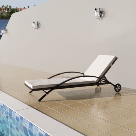 Sonnenliege,Liegestuhl,Gartenliege mit Polster & Rollen Poly Rattan Braun VEIN930160 BonneVie (1/5)