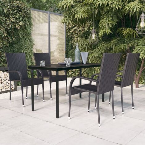 5-tlg. Garten-Essgruppe Gartenmöbel Set Terrassen/Balkon/Outdoor-Essgruppe Schwarz ETHJ844719 BonneVie (1/5)