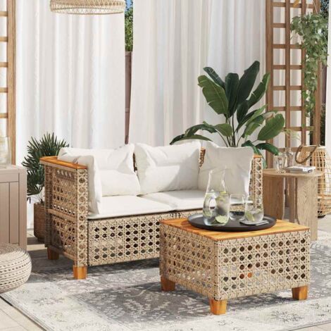 Garten-Ecksofas mit Kissen 2 Stk. Beige Poly Rattan vidaXL942813