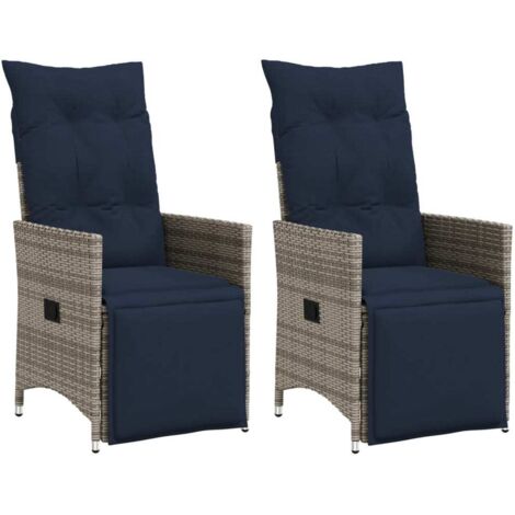 Gartenstühle Verstellbar 2 Stk. mit Kissen Grau Poly Rattan vidaXL783893
