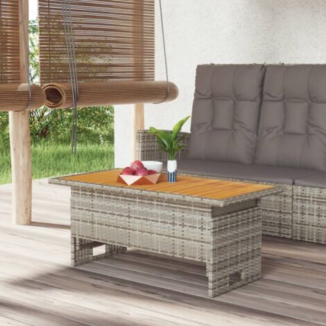 Gartentisch,Terrassentisch,Gartenmöbel,Balkontisch Grau 100x50x43/63 cm Akazienholz & Poly Rattan VMEC121471 BonneVie (1/5)