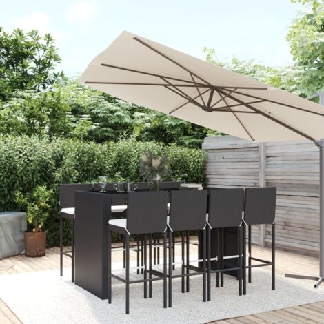 9-tlg. Gartenbar-Set,Gartenmöbel Set,Garten-Essgruppe mit Kissen Schwarz Poly Rattan AGHDE468049 BonneVie (1/5)