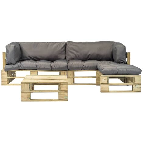 4tlg. Sitzgruppe Gartenmöbel Set Balkonmöbel Set Paletten Graue