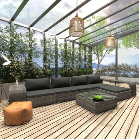 Garten-Lounge-Set Poly 8-tlg. Auflagen - - Grau Rattan Gartenmöbel mit Set Sitzgruppe BV252969 BonneVie