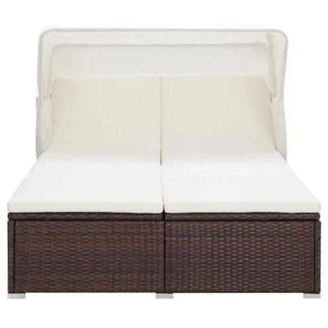 2PersonenSonnenliege Gartenliege Liegestuhl mit Auflage Poly Rattan