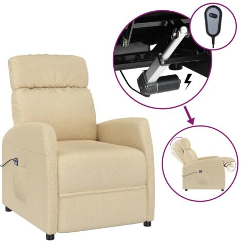 Elektrischer Massagesessel - Relaxsessel Fernsehsessel Creme Stoff BV774135  - BonneVie