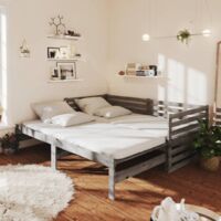 Tagesbett Ausziehbar Doppelbett Bett für Schlafzimmer Grau Kiefer Massivholz 2x(90x200) cm DE87447
