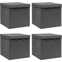 4 Stk. Aufbewahrungsboxen,Werkzeugaufbewahrung,Lagerbox mit Deckeln Grau 32x32x32 cm Stoff CIW63566BonneVie