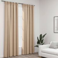 2er-Set Verdunkelungsvorhänge,Verdunkelung Gardinen,Thermovorhänge Haken Leinenoptik Beige 140x225 cm CCA354485