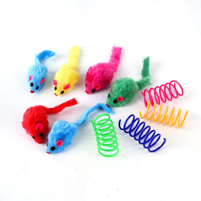 Juego de juguetes para gatos, color primavera, ratón de peluche, gato, juego de juguetes divertidos, juego de 10 piezas (colores aleatorios)