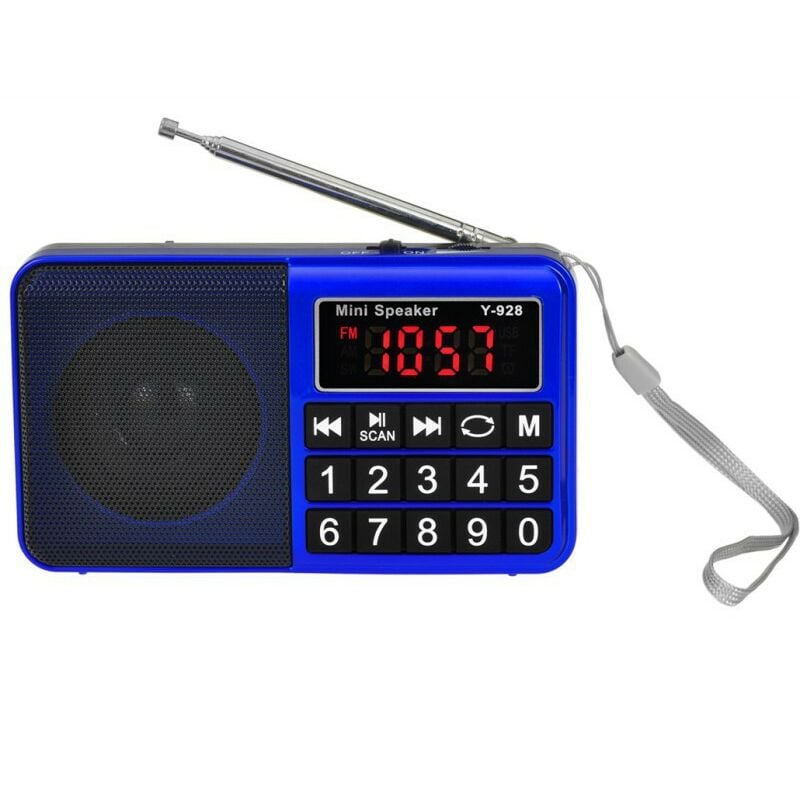 SW/FM/AM, radio FM multifunción portátil con altavoz de neodimio para conectar computadora/teléfono móvil/escaneo automático y almacenar canal de radio (azul)