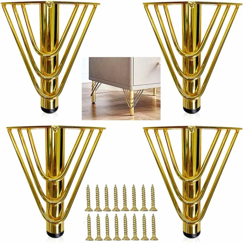 4 patas de muebles de metal dorado, pata de sofá de repuesto elegante y moderna, pata de mesa de centro de 15 cm