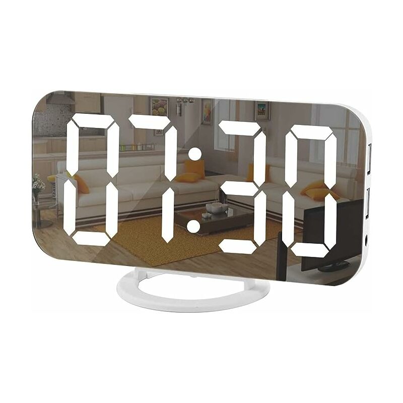 Reloj despertador de proyección, radio reloj despertador digital con  cargador USB, pantalla LED de espejo grande de 7.4 pulgadas, modo de  atenuación