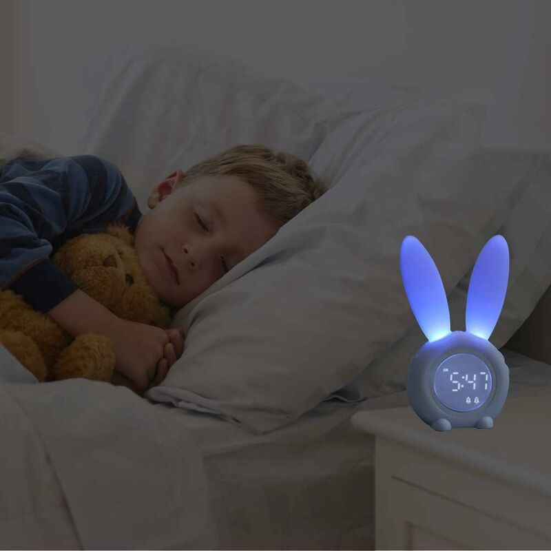 Reloj despertador infantil para niños, reloj despertador de conejito para  niñas y niños, reloj despertador azul con tonos de llamada y luz nocturna