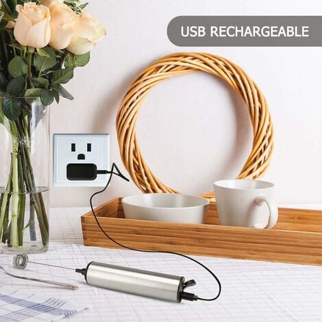 Espumador de café de mano, espumador de mano recargable por USB con 2  batidores de acero inoxidable, espumador de leche de mano ajustable de 3