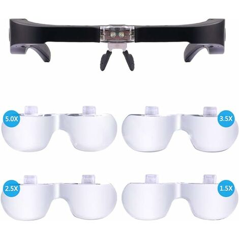 Lupa de montaje en cabeza LED con 3 lentes desmontables, 2 luces LED  profesionales para joyero, lupa recargable por USB, manos libres, lupa para  leer