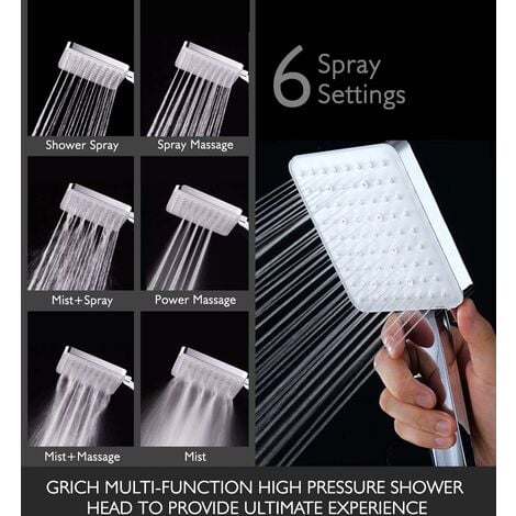 Cabezal de ducha de mano de alta presión, 6 modos de rociado/ajustes Cabezal  de ducha