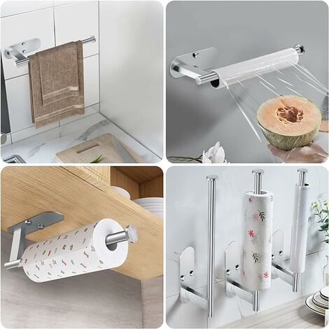 Soporte para toallas de papel, autoadhesivo o perforado, soporte dorado  para toallas de papel para cocina, soporte de rollo de cocina de acero