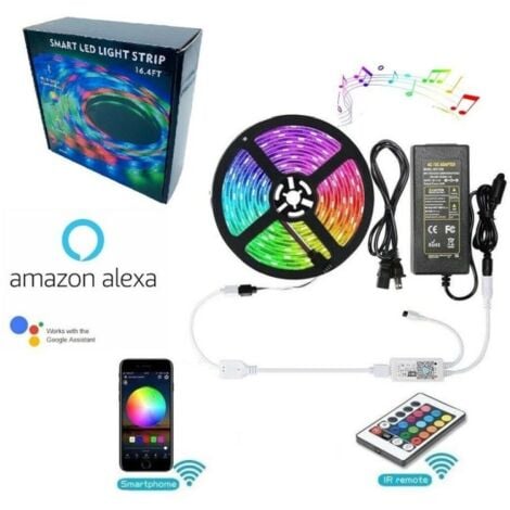 LED Musik Streifen RGB WLAN Alexa / Google Home mit Netzteil, Fernsteuerung  + Controller - 5 m