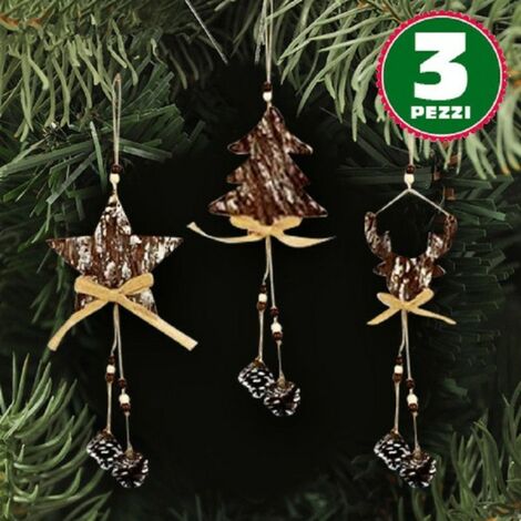 Appensores de madera de corteza navideña con árbol de estrellas de hojuelas de pigne alce