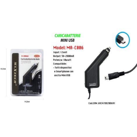 CARGADOR USB COCHE CARGADOR SMARTPHONE IP4 5V-1000MA MAXTECH MA-C007-IP4