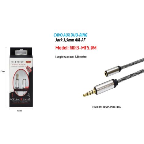 Cable Extensor Jack 3.5mm Macho/Hembra Acodado 2m Negro