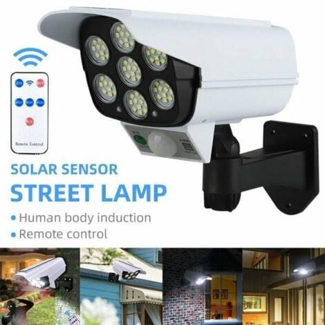 Lámpara Solar Foco Sensor Movimiento Forma Cámara de Seguridad 77