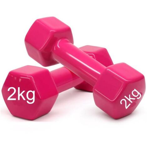Mancuernas de acero y epoxi de 2 kg. Color rosa