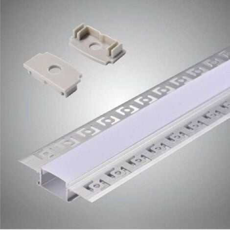 Perfil de empotrar aluminio para LED tira con difusor opaco PACK 10 metros  con soporte de