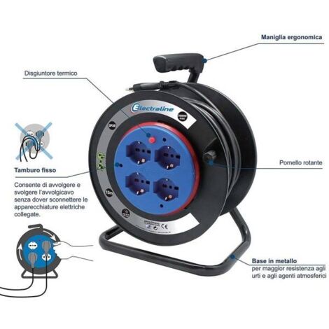 CABLE ALARGADOR ELÉCTRICO 5 M CARRETE DE CABLE 4 TOMAS SCHUKO MULTIUSO  ENCHUFE 16A