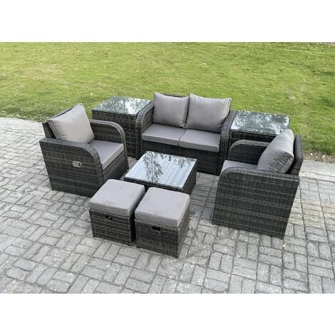 Gartenmöbel Set 3-teilig Lounge - 2 Sofas & 1 Tisch, Grau Mit Verstellbarer Lehne