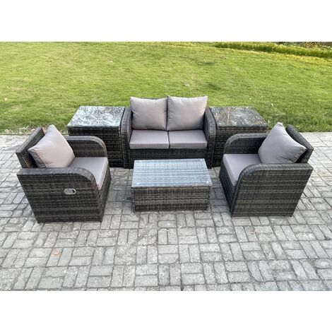 Fimous 6 PC Outdoor PE Rattan Gartenmöbel Set Wicker Liebe Sofa Couchtisch 2 Sessel 2 Beistelltische Dunkelgrau Gemischt (1/5)