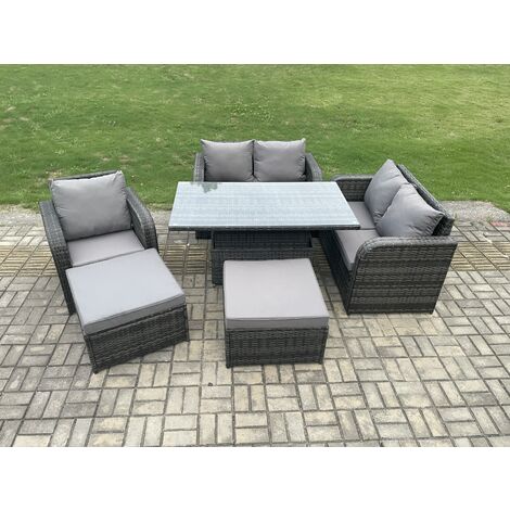 Fimous 7-Sitzer Rattan Möbel Garten Dining Set im Freien Höhenverstellbarer Aufsteigenderr Tisch Liebe Sofa Stuhl mit 2 großen Fußhocker (1/5)