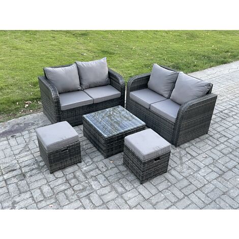 Fimous Rattan Gartenmöbel Set Patio Outdoor Lounge Sofa Set Mit 2 Sesseln Quadratischer Couchtisch Groer Fuhocker Dunkelgrau Gemischt 82059663
