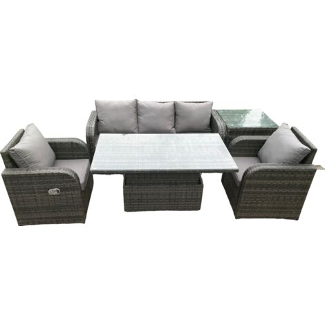 Fimous Wicker PE Rattan Gartenmöbel Set Höhenverstellbarer aufsteigender Esstisch mit Sessel Beistelltisch (1/5)