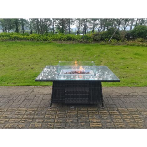 Fimous Rattan Garten Eckmöbel Gas Feuergrube Esstisch Gas Heizung Sets