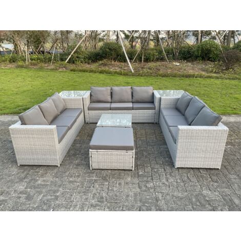 Fimous Polyrattan Gartenmöbel im Freien mit Sofa Quadrat Couchtisch Hocker 2 Beistelltisch Helles Grau (1/5)