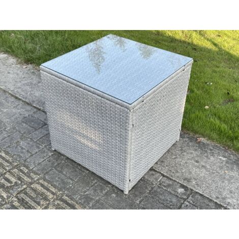 Fimous Polyrattan Beistelltisch Gartenmöbel im Freien Couchtisch Helles Grau (1/3)