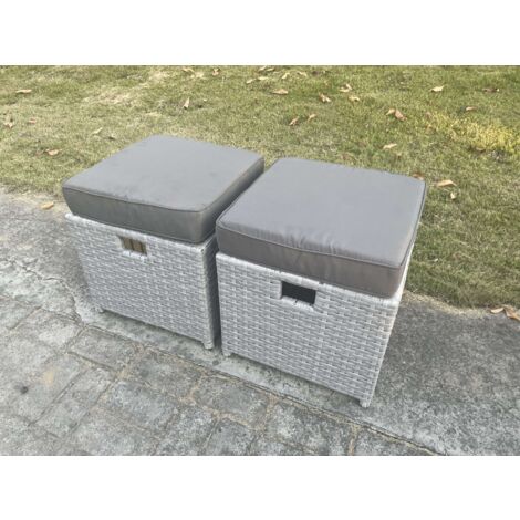 Fimous Gartenmöbel im Freien 2 Pcs Kleiner Fußhocker Helles Grau Hocker Polyrattan Schemel (1/3)