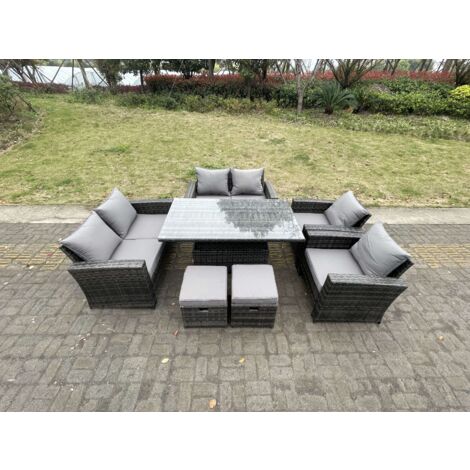 Fimous Polyrattan Gartenmöbel Set Einstellbare Höhe Esstisch Sessel Liebe Sofa Sets mit Hocker 8-Sitzer (1/5)