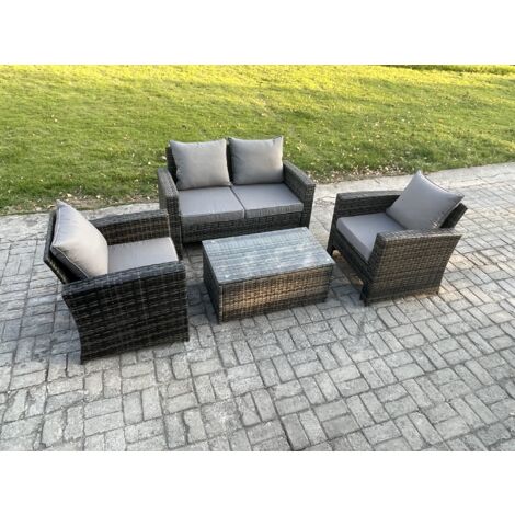 Fimous Garten Lounge Set Polyrattan Gartenmöbel Set mit Rechteckig Couchtisch Doppelsitz-Sofa Dunkelgrau Gemischt (1/5)