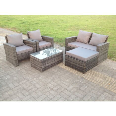 Fimous 5 Sitzer Rattan Gartenmobel Set Hoher Rucken Rattan Sofa Set mit Couchtisch Dunkelgrau Gemischt