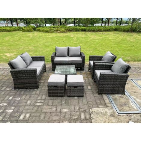 Fimous 8-Sitzer Dunkelgrau Gemischt Hoher Rücken Rattan Sofa Set mit Quadratisch Couchtisch Gartenmöbel 2-Sitzer Sofa Sessel Hocker (1/5)