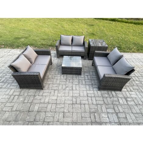 Fimous 6-Sitzer Rattan Gartenmöbel Sitzgruppe mit Quadratisch Couchtisch Doppelsitz-Sofa Beistelltische (1/5)
