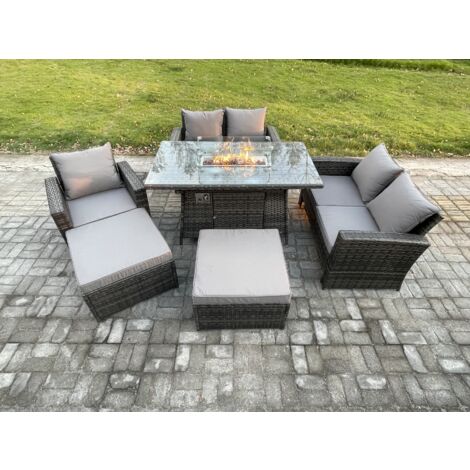 Fimous 7-Sitzer Polyrattan Gartenmöbel Set Garten Sofa im Freien Stuhl Gasfeuerstelle Esstisch Set mit 2 Großer Fußhocker Doppelsitz-Sofa Sessel (1/5)