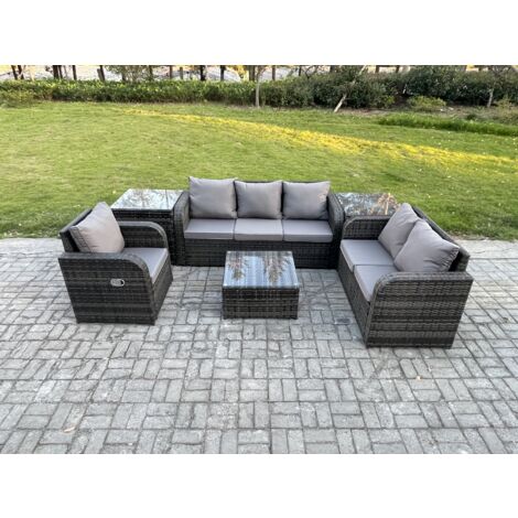 Fimous Rattan-Gartenmöbel 6 Stück Terrassenset mit Tisch und Sofa Quadratischer Couchtisch Liegestühle Loveseat sofa 2 Beistelltischen (1/5)