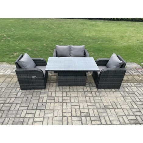 Fimous Polyrattan Sitzgruppe Essgruppe Set höhenverstellbarer Tisch Love Sofa mit Liegestühle (1/5)