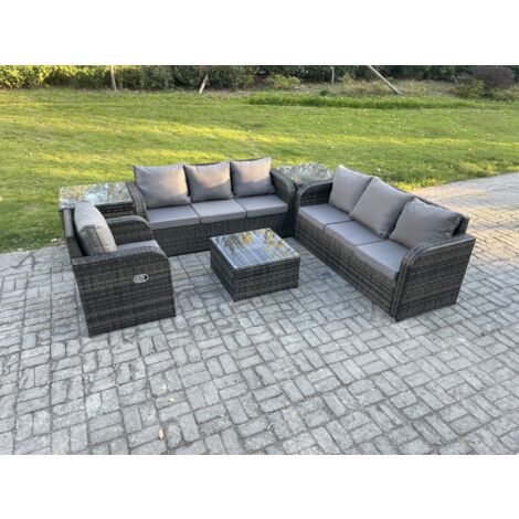 Fimous Polyrattan Gartenmöbelset Garten Sofa Couchtisch Set mit Liegestühle 2 Beistelltischen Dunkelgrau Gemischt (1/5)